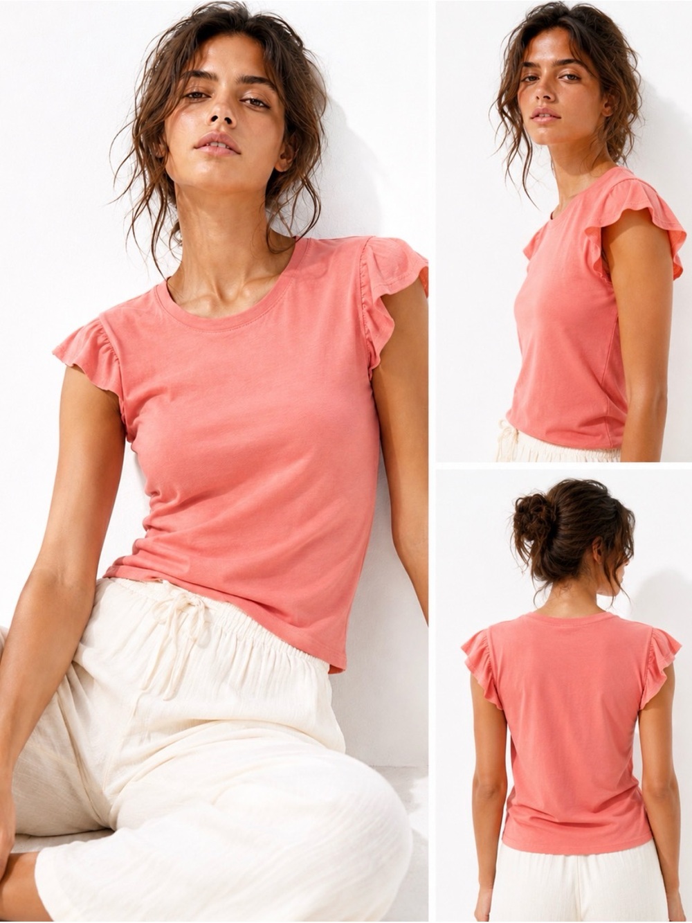 PAIGE Coral/Blush Pink Flutter Sleeve Tee